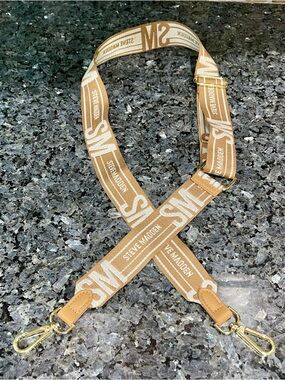 Steve Madden Tan and Cream Logo Webbing 53” Crossbody Strap